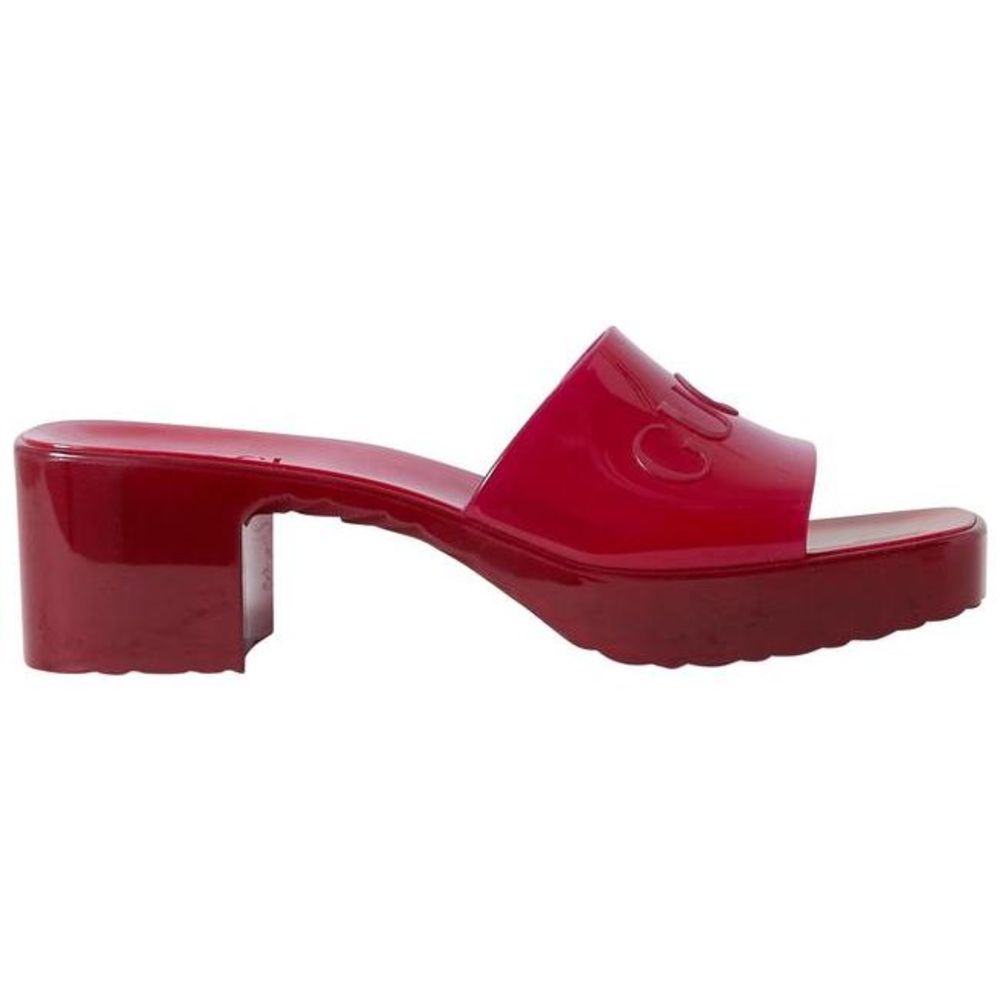 Gucci Women CherryRed Plastique LogoEmbossed Rubber Mules/Slides