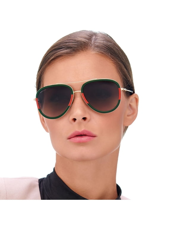 Women's Aviator Sunglasses with Grey Lenses, Green/Red