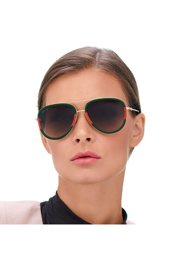 Women's Aviator Sunglasses with Grey Lenses, Green/Red