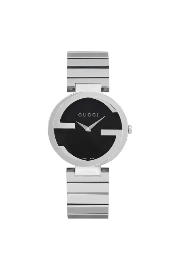 Pre-Owned Gucci Interlocking G Stainless Steel Black Dial Quartz Ladies Watch YA133307 (Good)