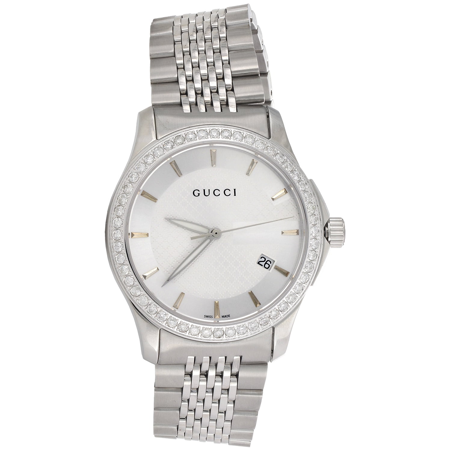 Gucci Ya126401 Genuine Diamond Watch Silver Dial G Timeless