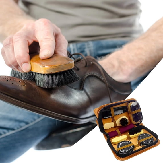 Guczhu 8 Piece Leather Shoe Care Set, Shoe Polish and Cleaning Tools Kit for Furniture, Orange, 6.7 x 3.9 in