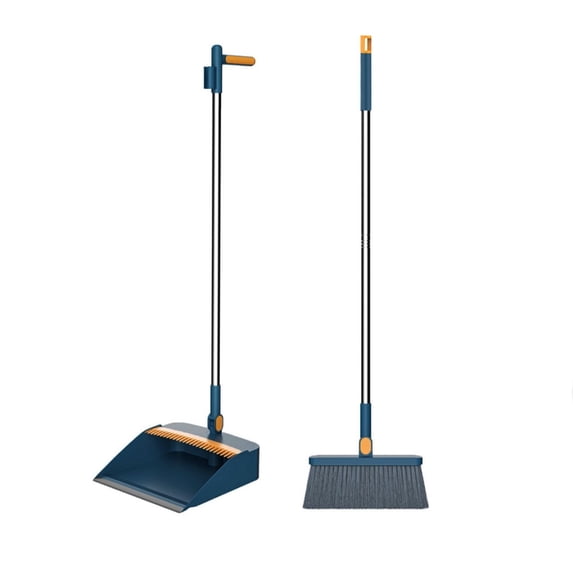 Shiogb Broom and Dustpan Set Indoor or Outdoor, Dust Pan Combo Long Handle Lightweight Set with Comb Teeth, Cleaning Tool Set
