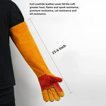 Guczhu Cowhide Welding Leather Gloves Cotton-23.6Inch Long Sleeves Leather Welding Gloves Heat And Wear Hand Protectors Fire Boot Tools Gifts For Men Dad