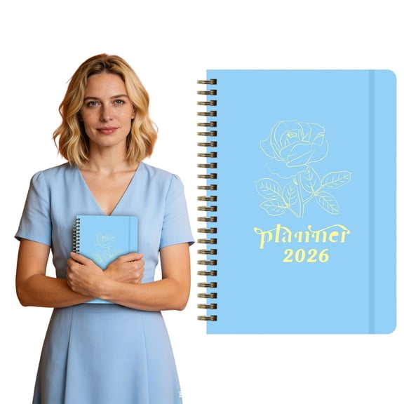 Guczhu English Version Bound Planner with Elastic, Long Term Schedule Organizer for Productivity & Life Planning, Academic Or Professional Diary, Blue