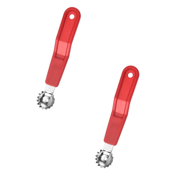 Guczhu Fruit Spoon(2pcs), Tomato Corer and Strawberry Stem Remover Tool, Stainless Huller with Hanging Hole for Home Kitchen Preparation, Red