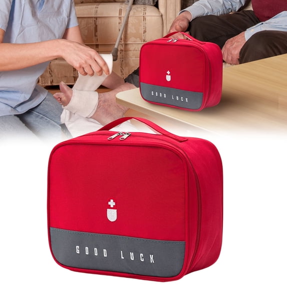 Guczhu Large Capacity Portable Medication Organizer Bag - Emergency Travel First Aid Storage with Zipper for Business Trips & Household Use, Red, 9.8 x 8.3 x 0.8 in