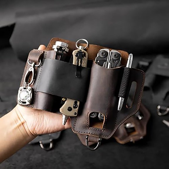 Guczhu Leather Multitool Organizer, Belt Holder for Work and Daily Use, Pocket Organizer for Flashlight and Multitool