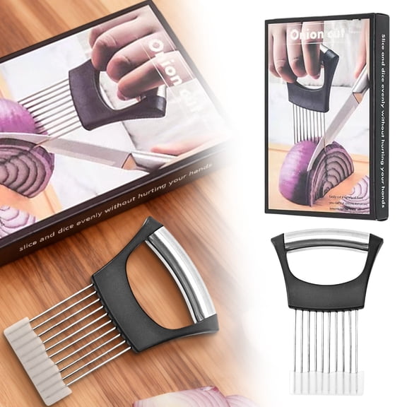 Guczhu Onion Holder for Slicing, Stainless Steel Onion Holder Slicer, Vegetable Cutter and Chopper Assistant Tool for Onion, Potato, Tomato, and Meat, Kitchen Gadget