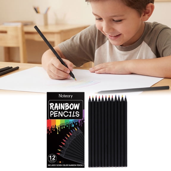 Guczhu Rainbow Pencils, 12 Pack Black Body Colored Pencils with Rainbow Lead, Friendly Art for Drawing and Creative Projects
