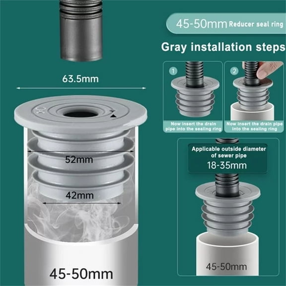 Guczhu Sewer Pipe Deodorizing Seal Ring Plug Gy2 Plastic-Pipe Seals Washing Machine Drain Seals Seals Pipe Seals Gray