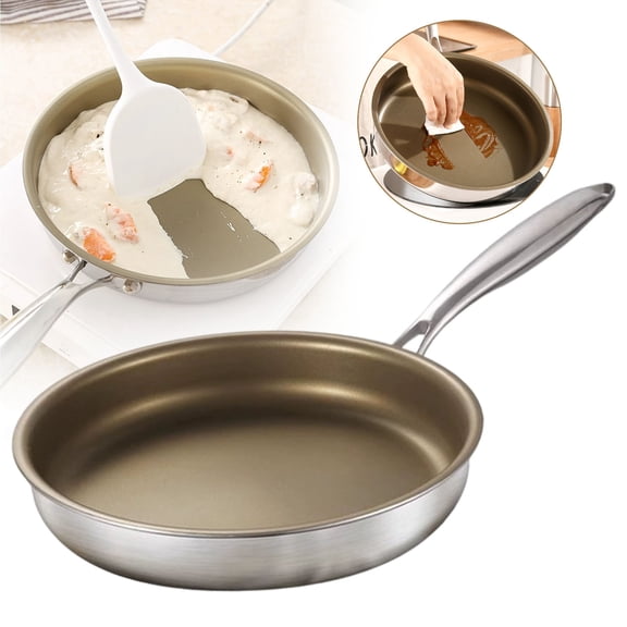 Guczhu Stainless Steel Skillet, Non Stick Frying Pan, Induction Compatible Flat Bottom Pan for All Stoves, 0ven Safe, Healthy Cooking, 10 Inch