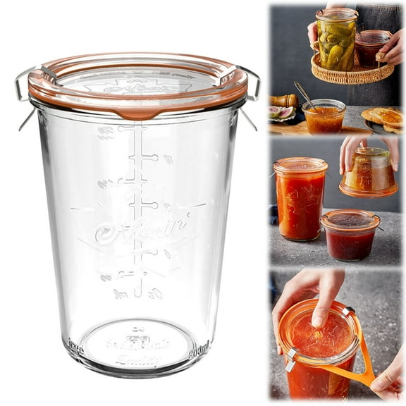 Guczhu WECK 743 Mold Jar, Double Strong Sealed Transparent Glass Jar for Canning, Food Storage, Dry Goods, Snacks, Tea, 1 Liter Capacity