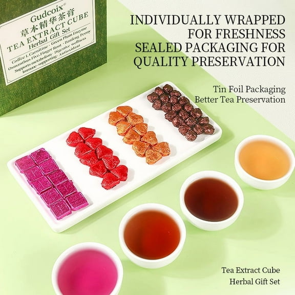 Gudcoix Herbal Tea Extract Cube Gift Set 4 Flavor Concentrated Tea Cubes for Easy Brewing