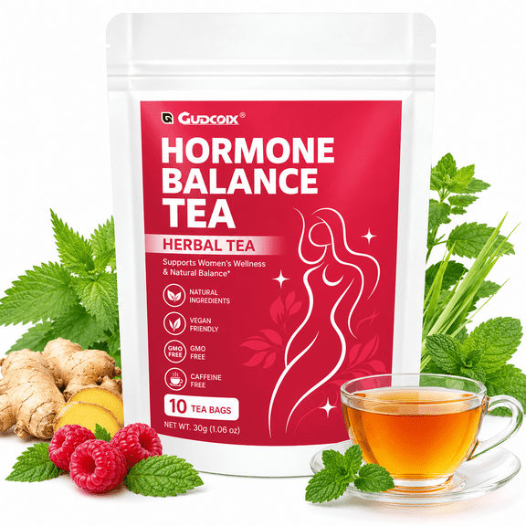 Gudcoix Hormone Balance Tea for Women, Herbal Tea Blend with Raspberry Leaf, Nettle, Mint & Ginger, Caffeine Free, 10 Tea Bags