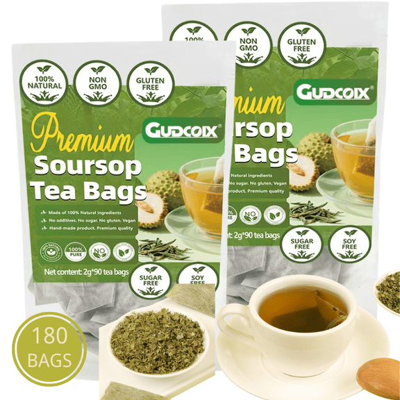 Gudcoix Premium Soursop Leaf Herbal Tea, Caffeine-Free, Natural, No Sugar, Non-GMO, Gluten-Free, Soy-Free, 180 Count