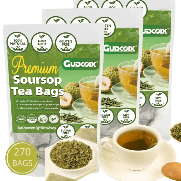 Gudcoix Premium Soursop Leaf Herbal Tea, Caffeine-Free, Natural, No Sugar, Non-GMO, Gluten-Free, Soy-Free, 270 Count