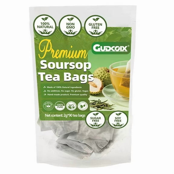 Gudcoix Premium Soursop Leaf Herbal Tea, Caffeine-Free, Natural, No Sugar, Non-GMO, Gluten-Free, Soy-Free, 90 Count