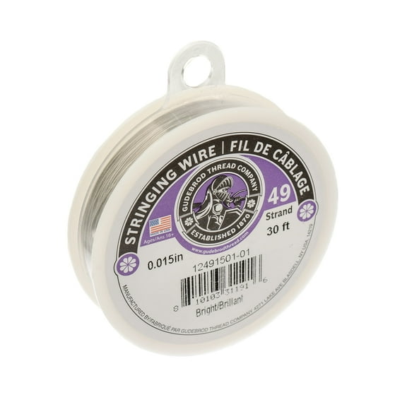 Gudebrod 0.015" 49 Strand Bright Stainless Steel Metal Jewelry Tigar Tail Wire, 30ft.