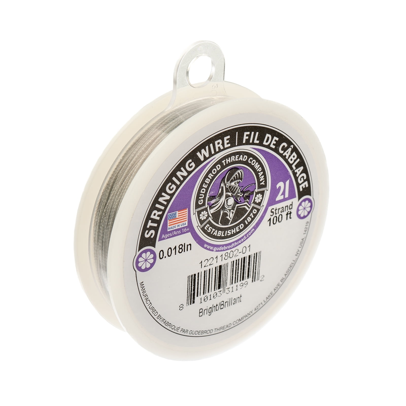 Gudebrod 0.018" 21 Strand Bright Stainless Steel Wire, 100ft.