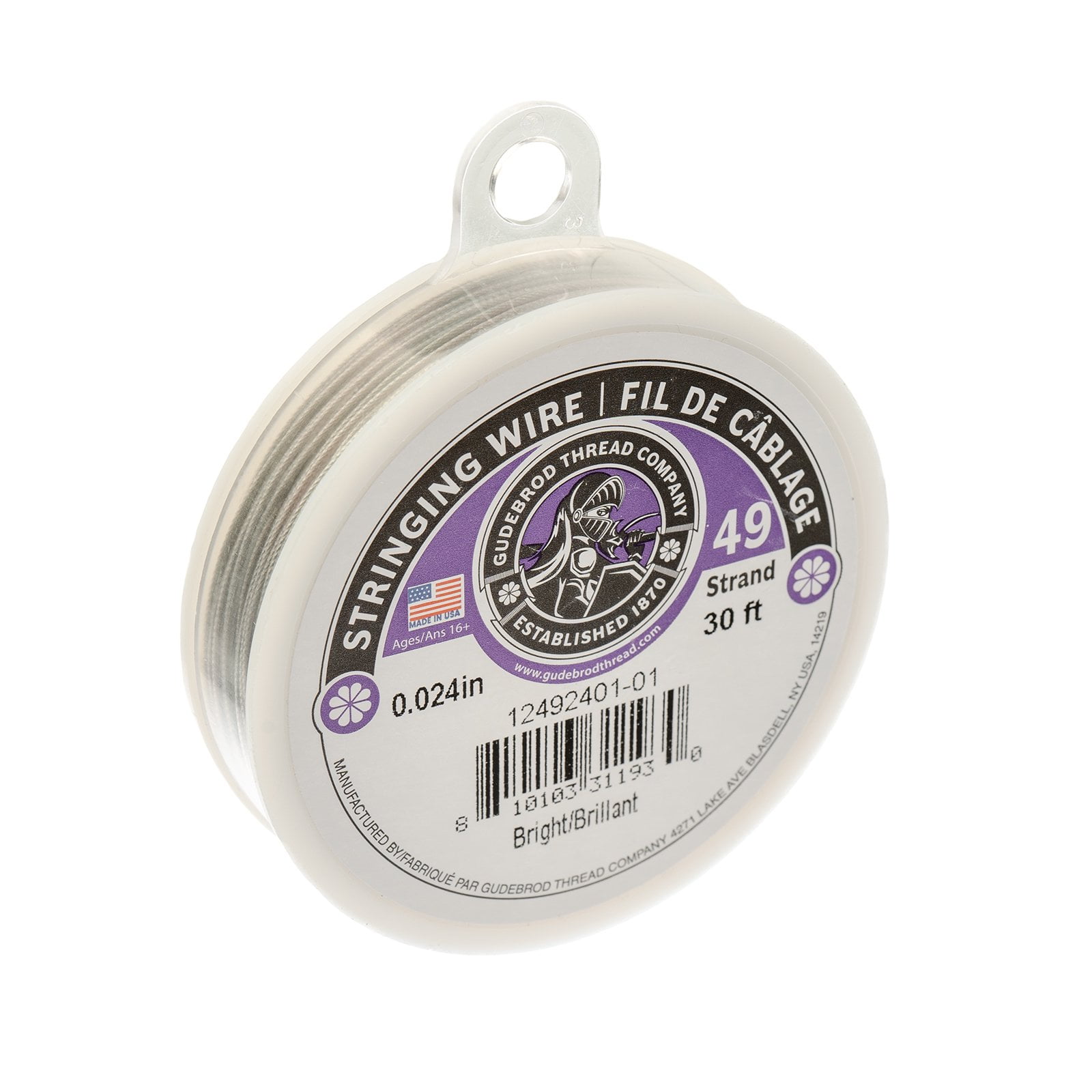 Gudebrod 0.024" 49 Strand Bright Stainless Steel Metal Jewelry Tigar Tail Wire, 30ft.