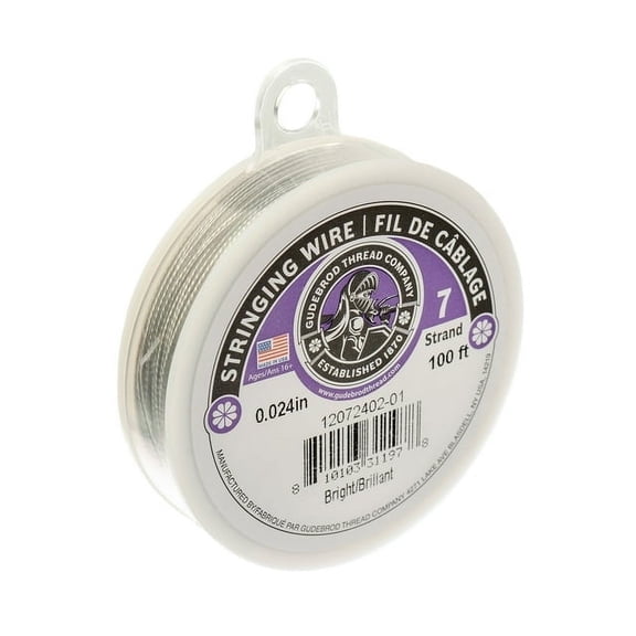 Gudebrod 0.024" 7 Strand Bright Stainless Steel Metal Jewelry Tigar Tail Wire, 100ft.