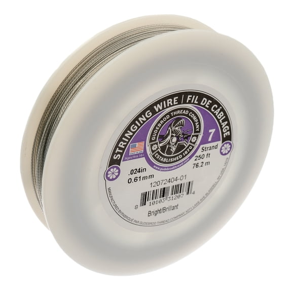 Gudebrod 0.024" 7 Strand Bright Stainless Steel Metal Jewelry Tigar Tail Wire, 250ft.