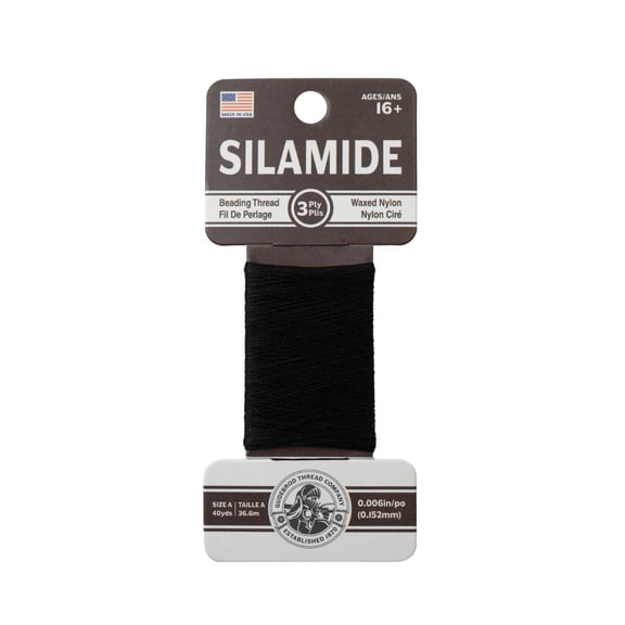Gudebrod Silamide A 40 Yard (0.15mm) Made In USA Black Nylon Beading Thread for Arts and Craft, Bead Embroidery and Jewelry Making