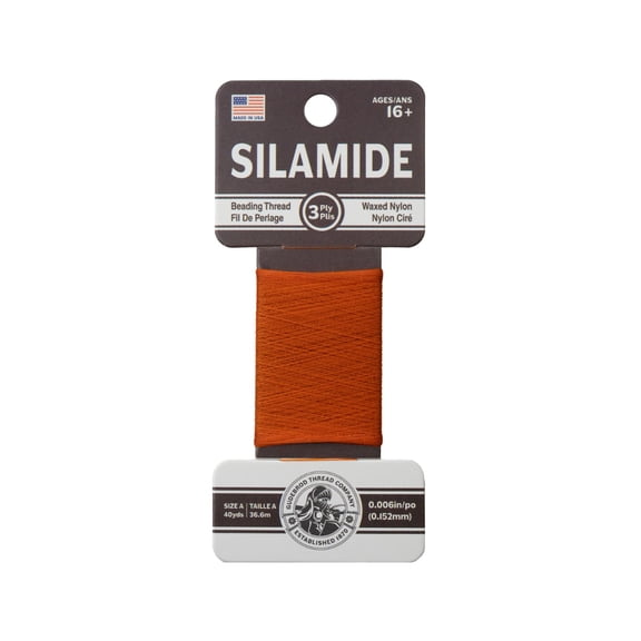 Gudebrod Silamide A 40 Yard (0.15mm) Made In USA Orange Nylon Beading Thread for Arts and Craft, Bead Embroidery and Jewelry Making