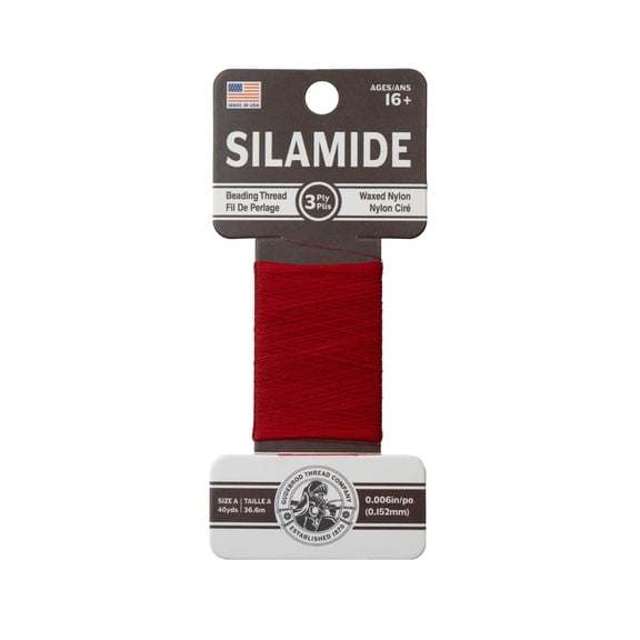 Gudebrod Silamide A 40 Yard (0.15mm) Made In USA Red Nylon Beading Thread for Arts and Craft, Bead Embroidery and Jewelry Making