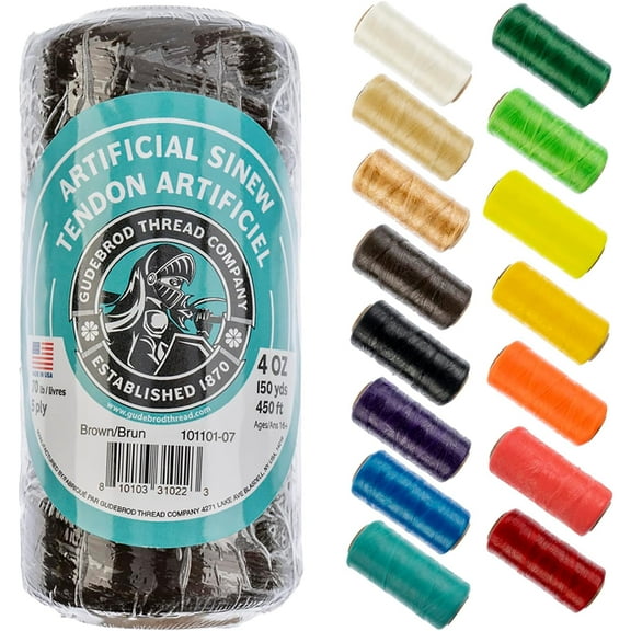 Gudebrod Sinew 150 Yards (450 ft) Brown Artificial Sinew Thread, 4oz 70lb