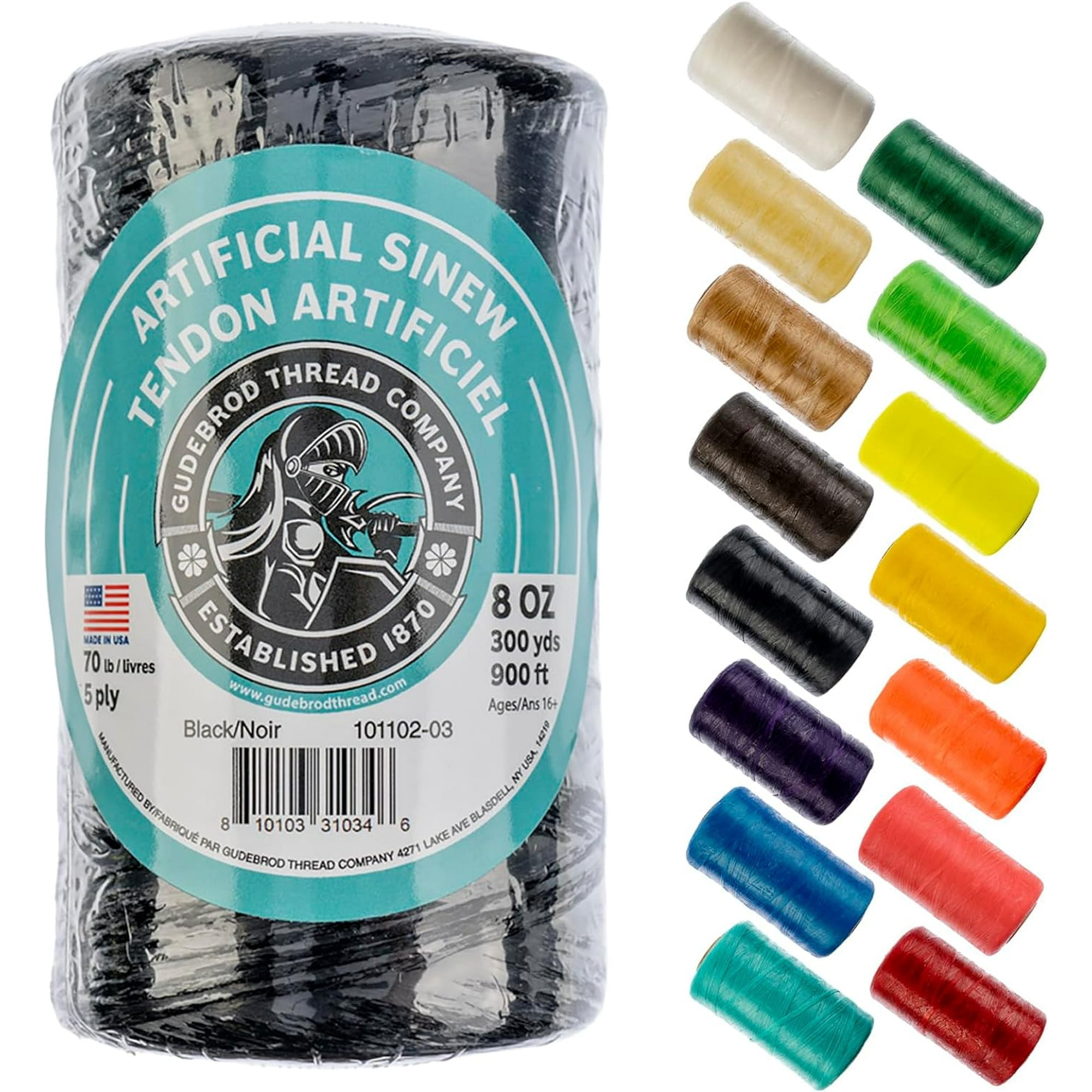Gudebrod Sinew 300 Yards (900 ft) Black Nylon Monofilament Thread, 8oz ...