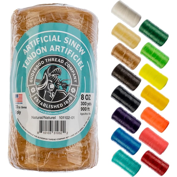 Gudebrod Sinew 300 Yards (900 ft) Natural Artificial Sinew Thread, 8oz 70lb