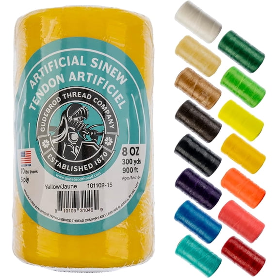 Gudebrod Sinew 300 Yards (900 ft) Yellow Artificial Sinew Thread, 8oz 70lb