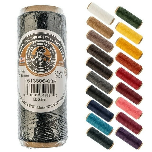 Gudebrod Waxed Thread 3ply 500ft Black | Made In USA