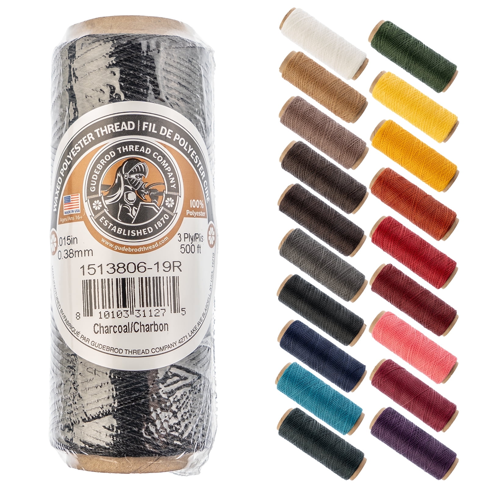 Geard Threads Gudebrod Waxed Thread 3ply 500ft Charcoal | Made In USA - Walmart.com