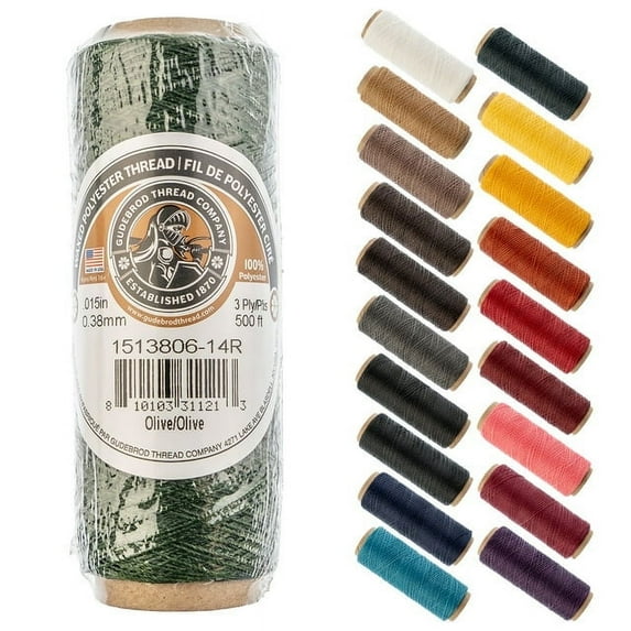 Gudebrod Waxed Thread 3ply 500ft Olive | Made In USA