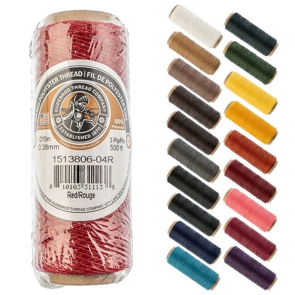 Gudebrod Waxed Thread 3ply 500ft Red | Made In USA
