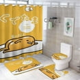 thumbnail image 1 of Gudetama 4 Pcs Shower Curtain Sets with Rugs, Bath Mat, U Shape And Toilet Lid Cover Mat And 12 Hooks, Cartoon Bathroom Set with Shower Curtain And Rugs And Accessories, 1 of 8