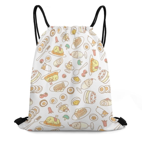 Gudetama Drawstring Backpack Water Resistant String Bag Sackpack Cinch for Sports, Gym, Travel, Swimming, Yoga, Beach
