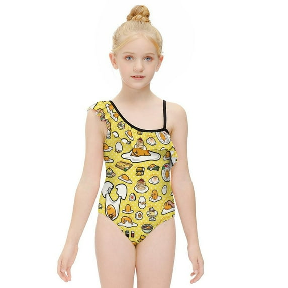 Gudetama Girls One Piece Swimsuits Hawaiian Ruffle Swimwear Beach Bathing Suit Outfits