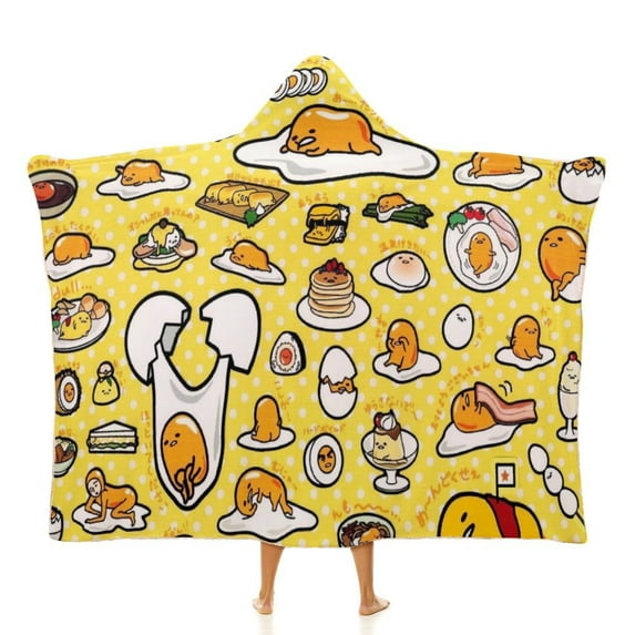 Gudetama Hooded Blanket Poncho, Wearable Hooded Blanket Cozy Soft Warm Plush Fleece Blanket for Adult Women Men