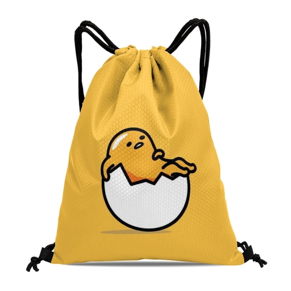 Gudetama Lazy Egg Drawstring Bag:Waterproof design, suitable for fitness, hiking, yoga, swimming, travel, beach, and shopping, measuring 15.7*17.7 inches.