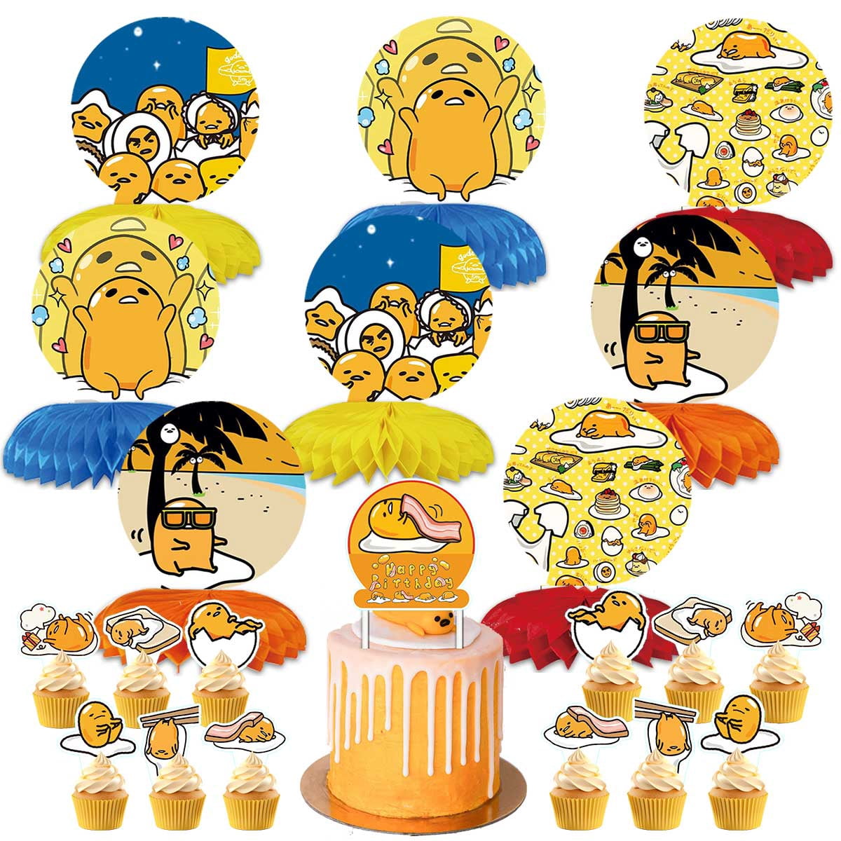 Lazy Topper Gudetama Lazy Egg Party Decor Supplies Honeycomb Centerpieces&Table ...