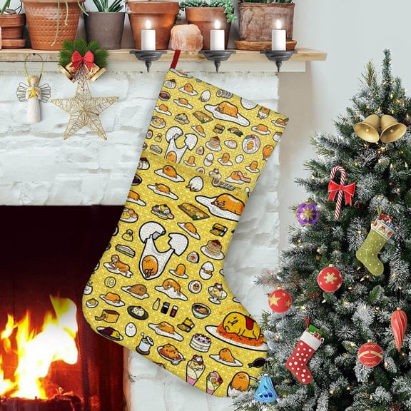 Gudetama Lazy Egg - -theme Christmas StockingsFine white linen for Stairs Fireplace Hanging Xmas Home Decor Christmas gift17.7"X12.6"(45cm32cm)