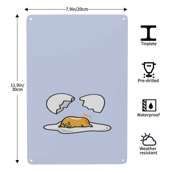 Gudetama Lazy Egg-themed Tin Painting tin art, 812 in (2030 cm), clear HD printing, a 2026 new release that brightens the room and enhances the home atmosphere.