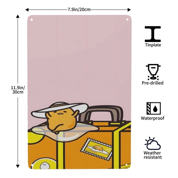 Gudetama Lazy Egg-themed Tin Painting tin painting, 812 in (2030 cm), HD clarity, a 2026 decorative piece that adds personality and brightens the home.