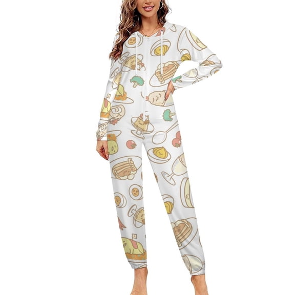 Gudetama Unisex Onesie Pajamas Zipper Jumpsuit Hooded One Piece Sleepwear for Family Mens Womens