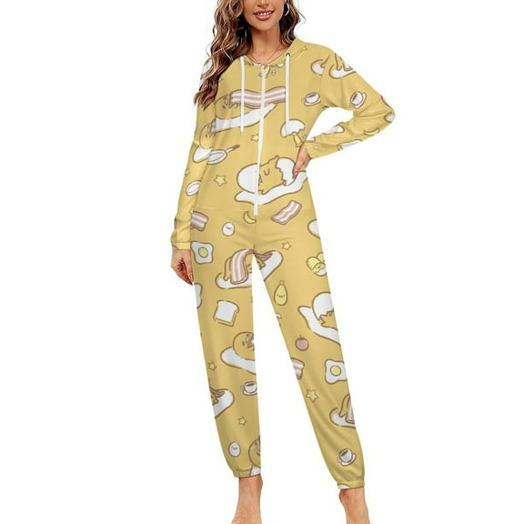 Gudetama Unisex Onesie Pajamas Zipper Jumpsuit Hooded One Piece Sleepwear for Family Mens Womens