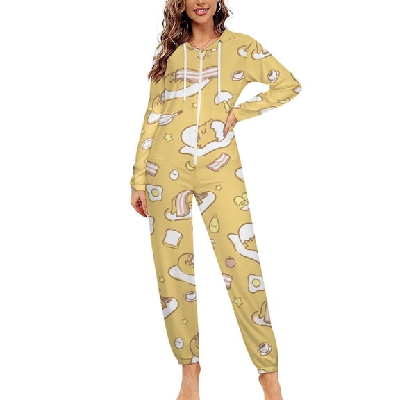 Gudetama Unisex Onesie Pajamas Zipper Jumpsuit Hooded One Piece Sleepwear for Family Mens Womens